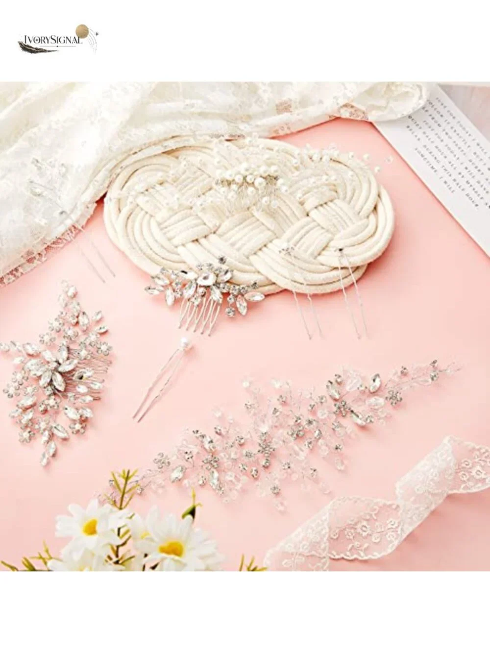 44 Pcs Faux Pearl Crystal Bride Hair Accessories Set Wedding Combs U Pins